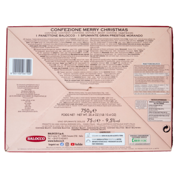 Balocco Merry Christmas il Panettone 750 g & Morando Gran Prestige Vino Spumante Dolce 75 cl