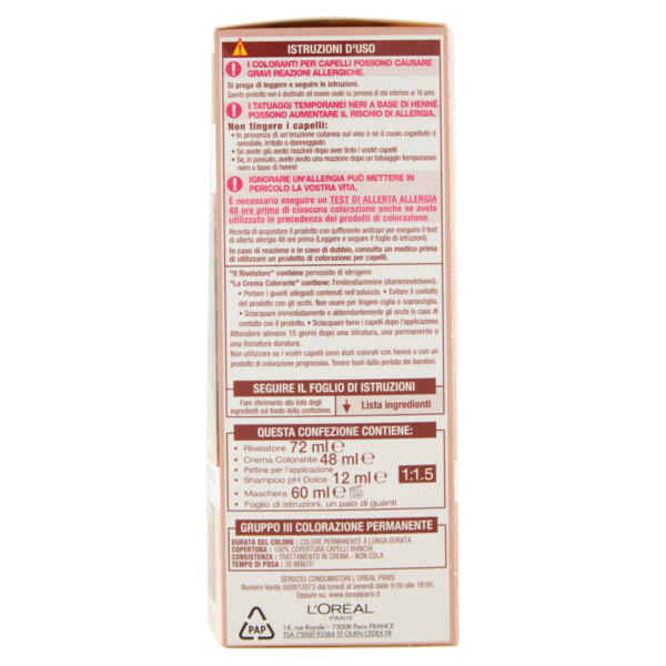 L'Oreal Paris Colorazione permanente senza ammoniaca, Riflesso Universale, Biondo Scuro 6U