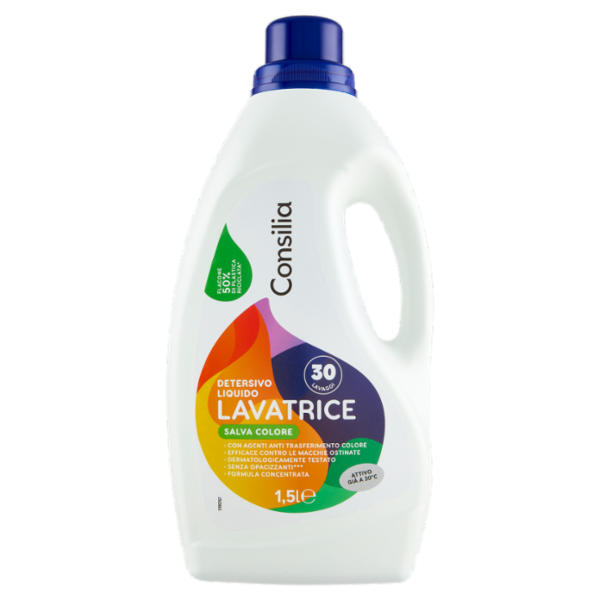 Consilia Detersivo per Lavatrice Liquido Capi Colorati 30 Lavaggi 1,5 L