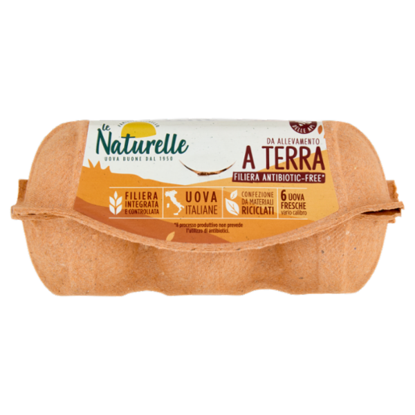 le Naturelle 6 Uova Fresche da Allevamento a Terra da Galline Allevate Senza Uso Antibiotici* 330g