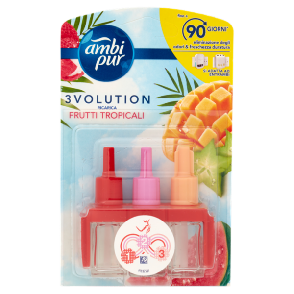 Ambi Pur Profumatore per Ambienti 3Volution, Deodorante, Frutti Tropicali, Ricarica 20ml