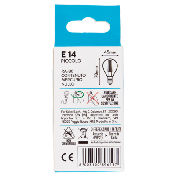 Selex Lampadina Led Minisfera E14 4W Luce Calda