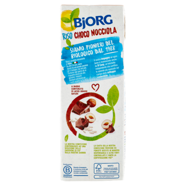BJORG Riso Cioccolato e Nocciola Bevanda Vegetale Bio, Senza Glutine, Prodotto in Italia, 1L