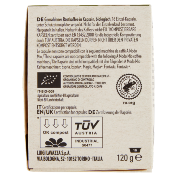 Lavazza A Modo Mio ¡Tierra! Bio-Organic For Planet 16 Capsule 120 g