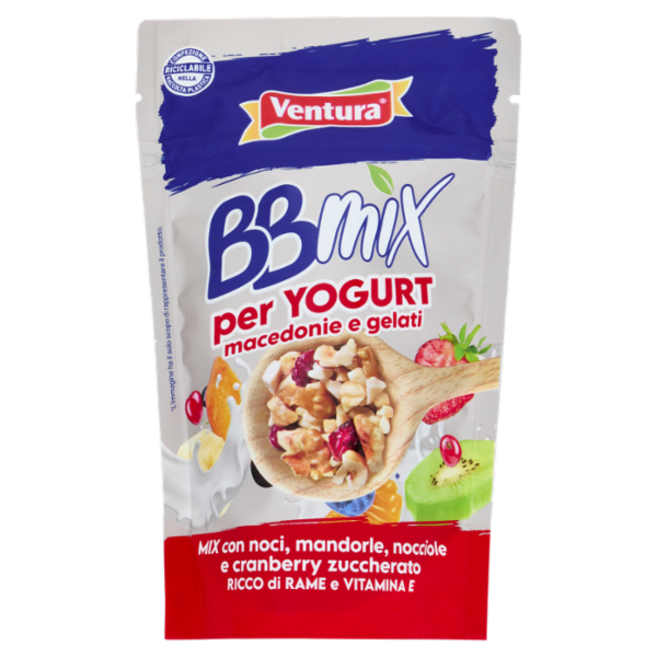 Ventura BBmix per Yogurt macedonie Mix con noci, mandorle, nocciole e cranberry zuccherato 150 g