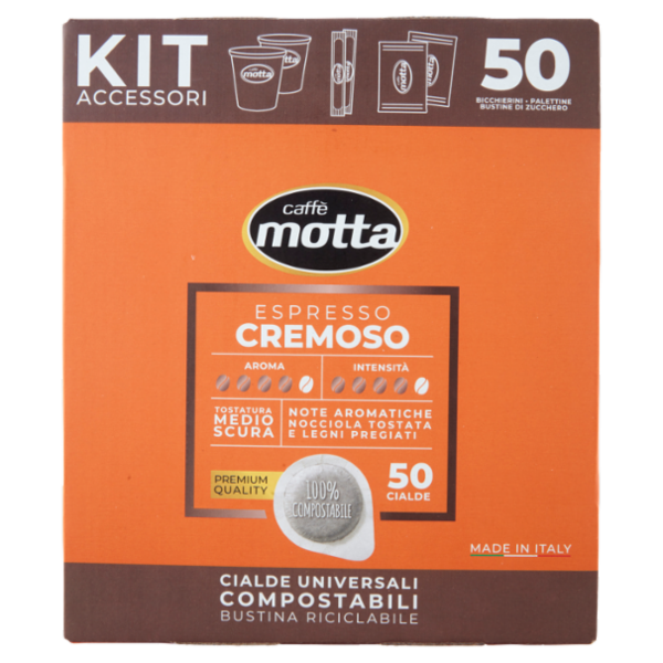 caffè motta Espresso Cremoso Kit Accessori + Cialde Universali Compostabili 50 x 7 g