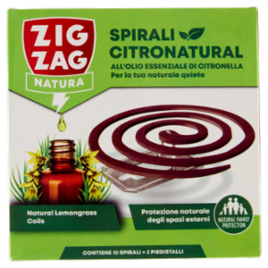Zig Zag Natura Spirali Citronatural All'Olio Essenziale Di Citronella 10 Spirali + 2 Piedistalli