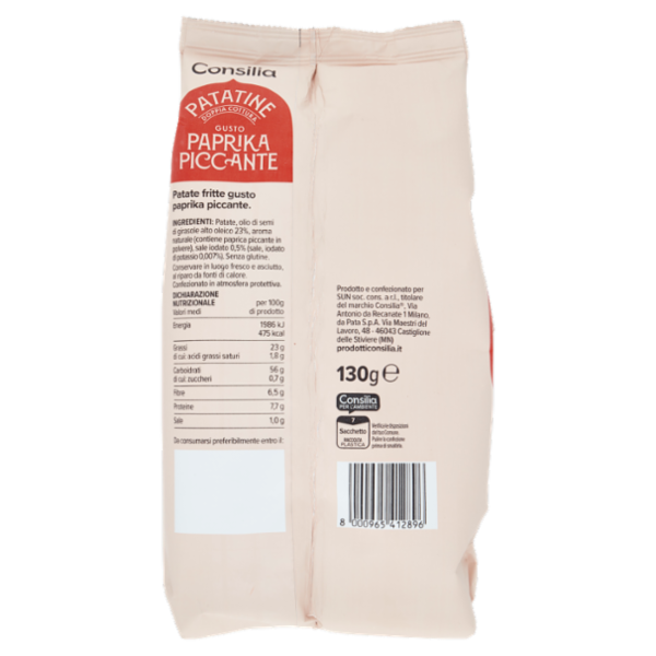 Consilia Optima Patatine Doppia Cottura Gusto Paprika Piccante 130 g