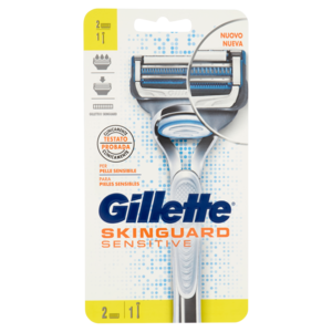 Gillette Rasoio Da Uomo SkinGuard Sensitive Manico + Lamette Di Ricambio, 2 Ricariche