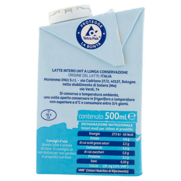 Latte Maremma UHT a lunga conservazione intero 500 ml