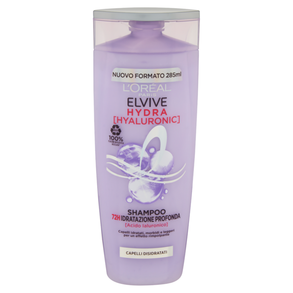 L'Oréal Paris Elvive Hydra Hyaluronic, Shampoo 72H Idratazione Profonda, con Acido Ialuronico, 285ml