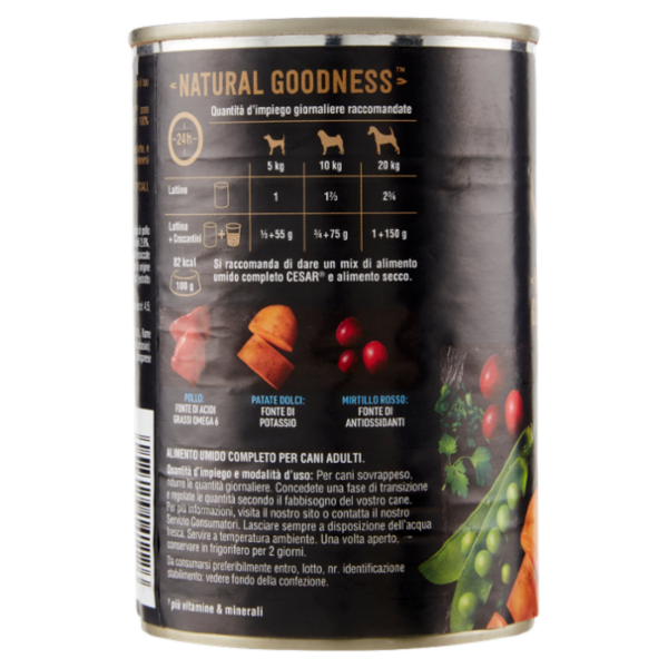 Cesar Natural Goodness Cibo Umido Cane con Pollo, con Patate Dolci, Piselli e Mirtillo Rosso 400 g