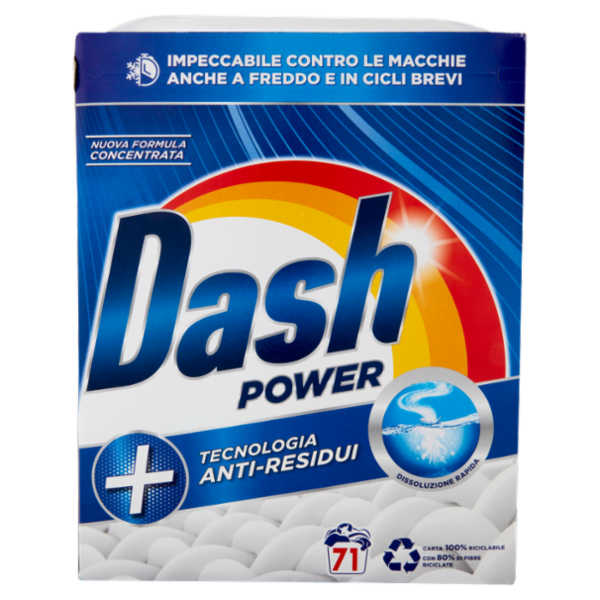 Dash Power Detersivo Lavatrice in Polvere, Tecnologia Anti-Residui, 71 Lavaggi 3550 g