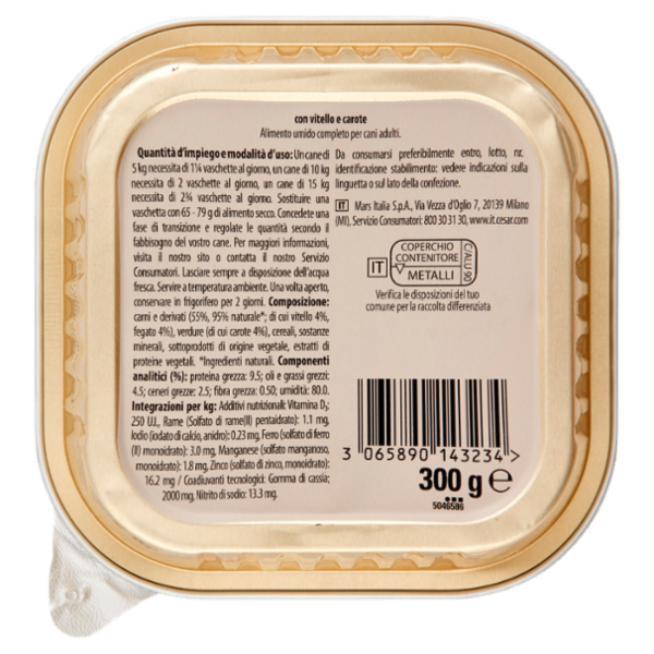 Cesar Selezione dell'Orto Cibo Umido Cane con Tenero Vitello e Carote dell'Orto 300 g