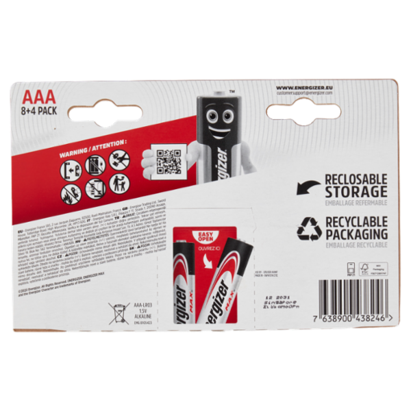 Energizer Max AAA Alkaline 8+4 pz