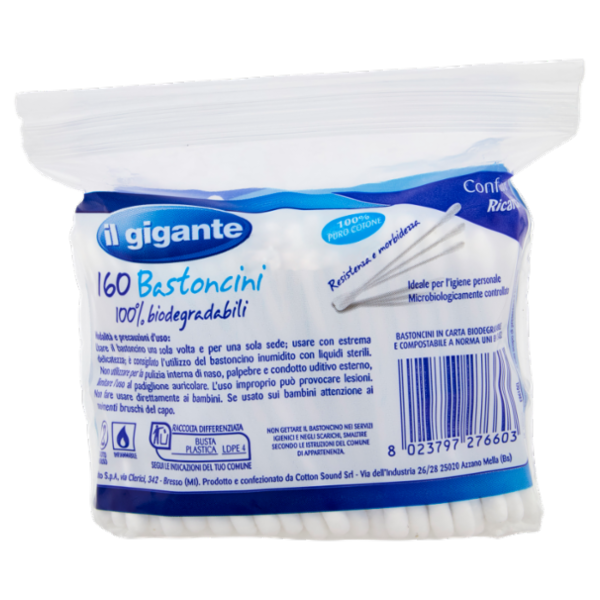 IL GIGANTE Bastoncini 100% biodegradabili Confezione Ricarica 160 pz