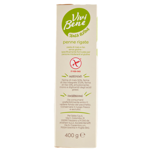 Vivi Bene Senza Glutine Pasta di Mais e Riso Penne Rigate Senza Glutine 400 g