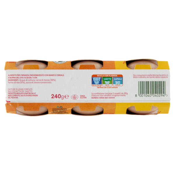 Plasmon Omogeneizzato Manzo con cereale 3 x 80 g