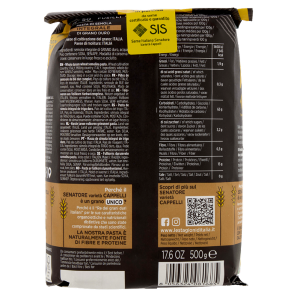 Le Stagioni d'Italia Senatore varietà Cappelli Integrale Fusilli 500 g
