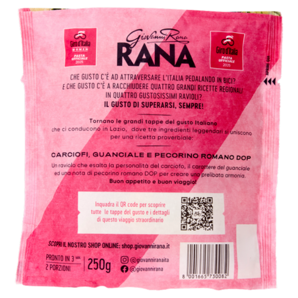 Giovanni Rana Giro d'Italia Ravioli con Carciofi, Guanciale e Pecorino Romano DOP 250 g