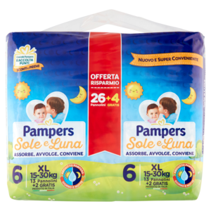 Pampers Sole e Luna 6 XL 26 + 4 Pz