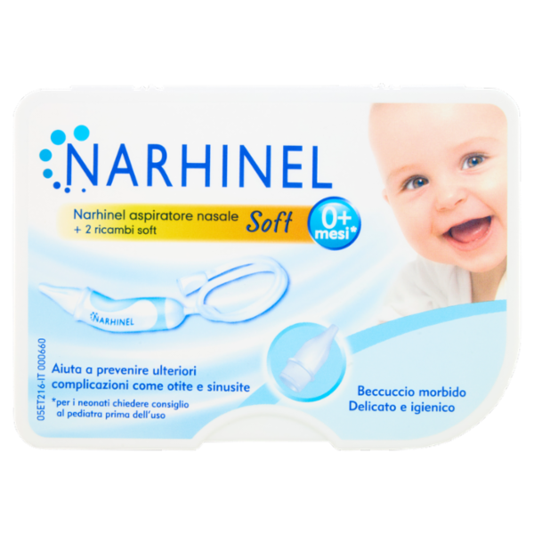 Narhinel aspiratore nasale per neonati e bambini utile a rimuove secrezioni nasali + 2 ricambi soft