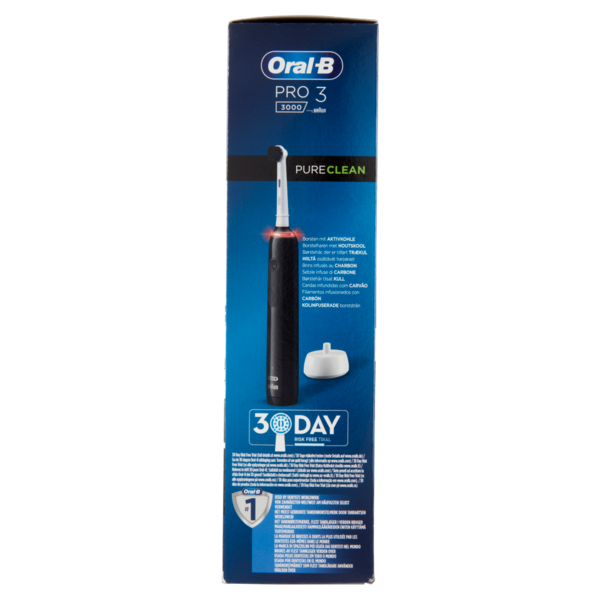 Oral-B Power Spazzolino Elettrico Ricaricabile Pro3 3000 Pure Clean Nero con Setole Carbone