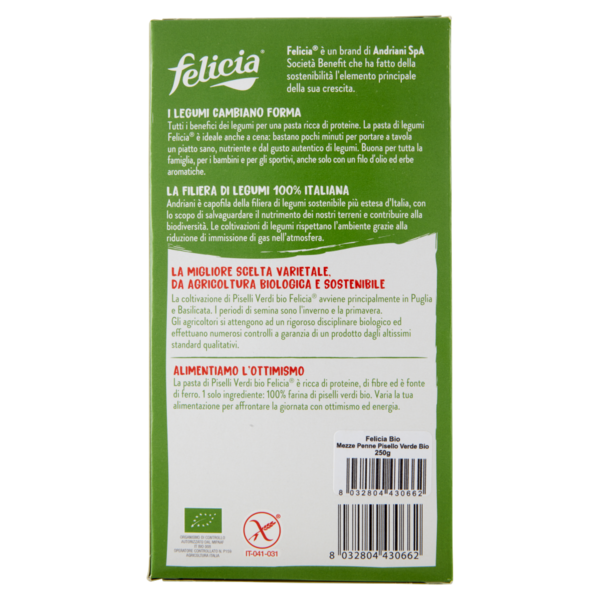 felicia Mezze Penne Piselli Verdi Bio 250 g