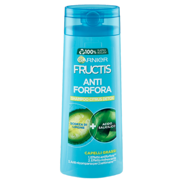 Garnier Shampoo Fructis Antiforfora Citrus Detox, Antiforfora e Antibatterico, 250 ml