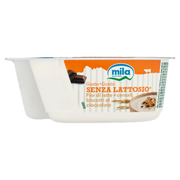 mila Gusto+Gusto Senza Lattosio* Fior di latte + cereali, biscotti al cioccolato 150 g