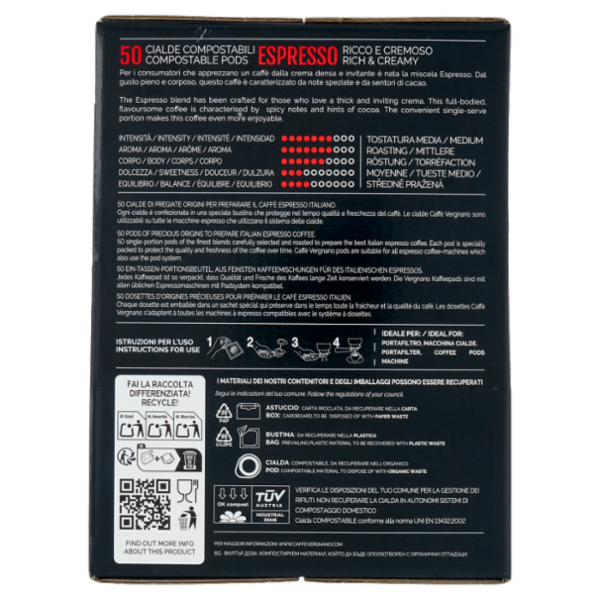 Caffè Vergnano 1882 Espresso Cialde Compostabili 50 x 6,94 g
