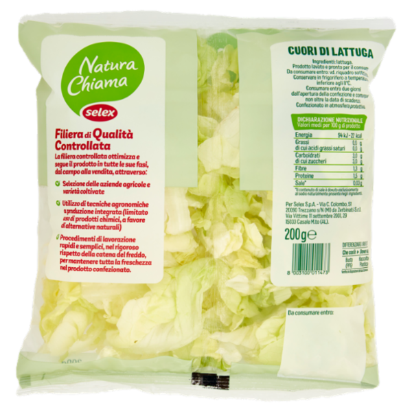 Selex Natura Chiama Cuori di Lattuga Lavati e Pronti per il Consumo 200 g