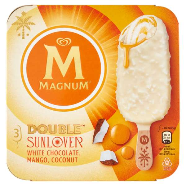 Magnum Double Sunlover White Chocolate, Mango, Coconut 3 x 75 g