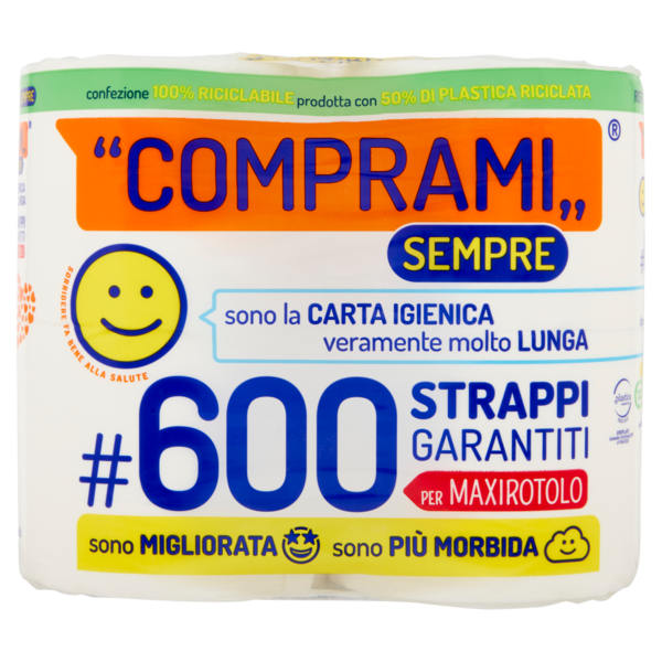 Comprami Sempre Carta Igienica #600 Strappi Maxirotoli 4 pz