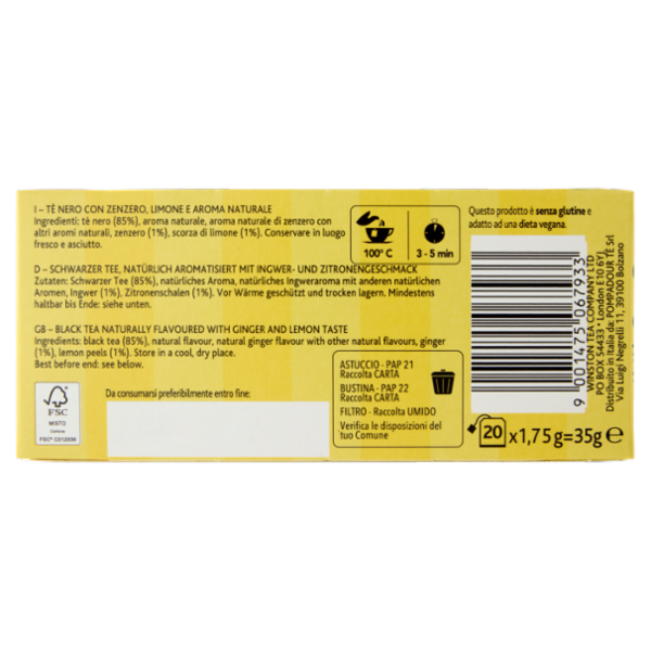 Sir Winston Tea Bridgerton Zenzero e Limone Tè Nero Aromatizzato 20 x 1,75 g