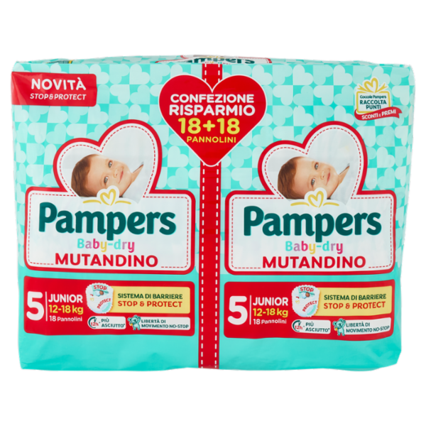 Pampers Baby-dry Mutandino Junior 18 + 18 pz