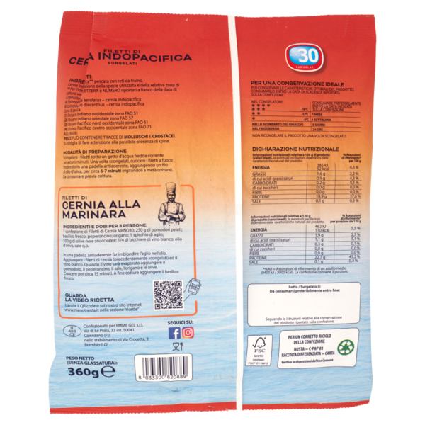 Meno 30 Il Cuoco di Mare Filetti di Cernia 360 g