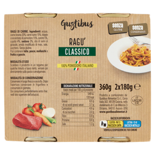Gustibus Ragù Classico 2 x 180 g