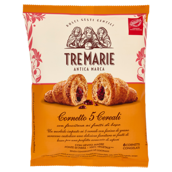 Tre Marie Cornetto 5 Cereali con farcitura ai frutti di bosco 6 x 65 g