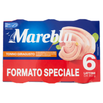 Mareblu GiraGusto Tonno In Miscela Di Olio Di Semi Di Girasole e Olio Extra Vergine Di Oliva 6 x 80g