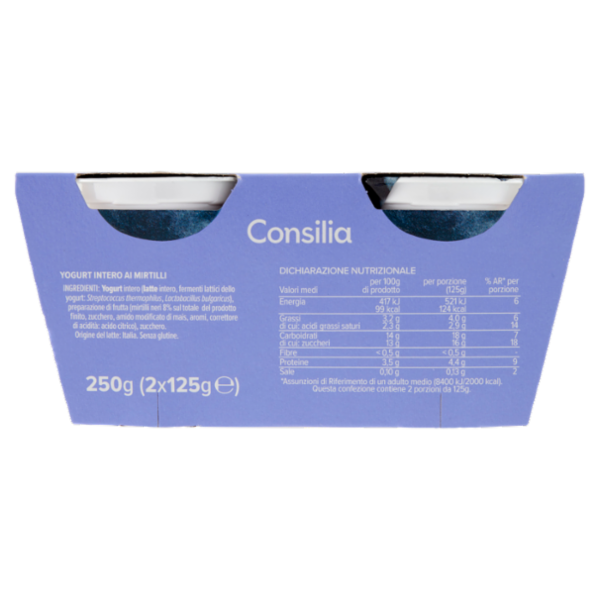 Consilia Yogurt Intero Mirtillo Nero con Frutta in Pezzi 2x125 g