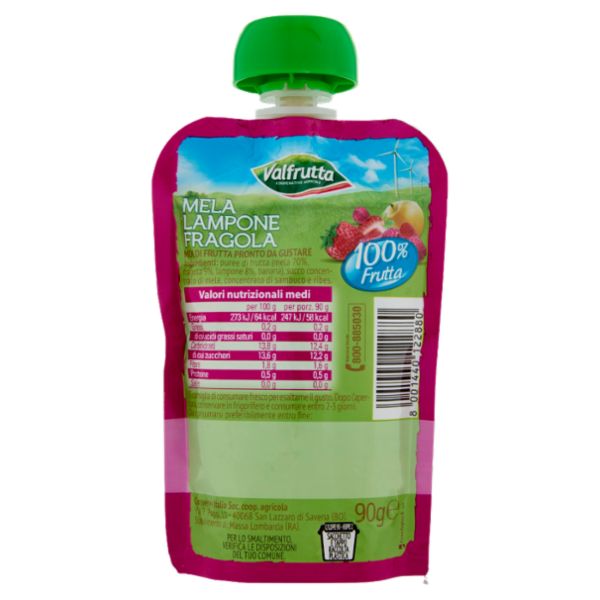 Valfrutta 100% Mela Lampone Fragola 90 g