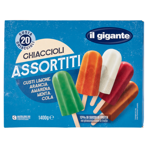 IL GIGANTE Ghiaccioli Assortiti Gusti Limone, Arancia, Amarena, Menta, Cola 20 x 70 g