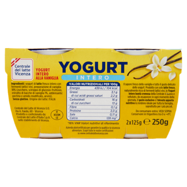 Centrale del latte Vicenza Yogurt Intero Vaniglia 2 x 125 g