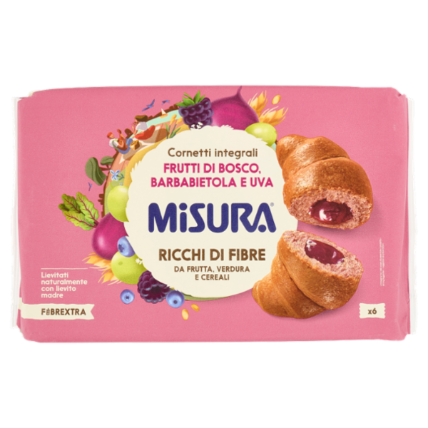 Misura Fibrextra 6 Cornetti integrali Frutti di Bosco, Barbabietola e Uva 308 g