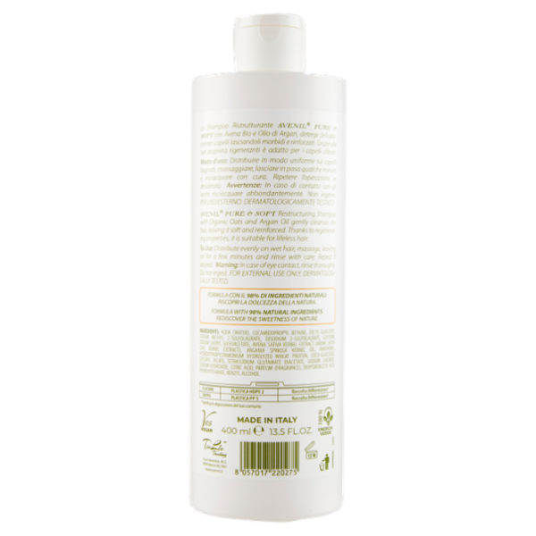 Avenil pure & soft Shampoo Ristrutturante Avena Bio Olio di Argan 400 ml