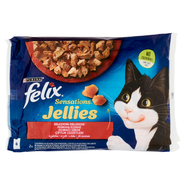 FELIX Sensations Jellies Selezioni Deliziose in gelatina (Manzo/Pomodoro & Pollo/Carote) 4 x 85 g
