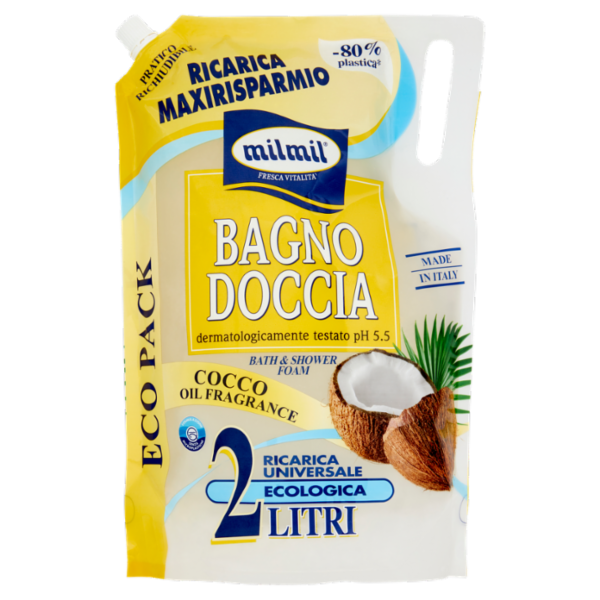 milmil Bagno Doccia Cocco Ricarica Universale Ecologica 2 Litri