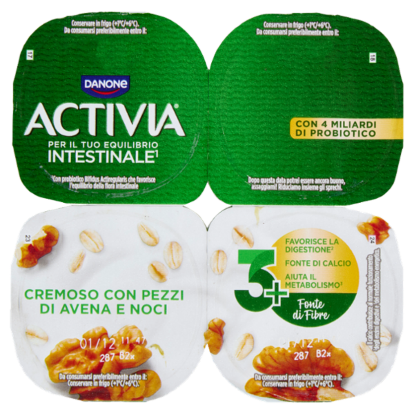 ACTIVIA Fibre Yogurt con Probiotico Bifidus, gusto Avena e Noci, 4x125g