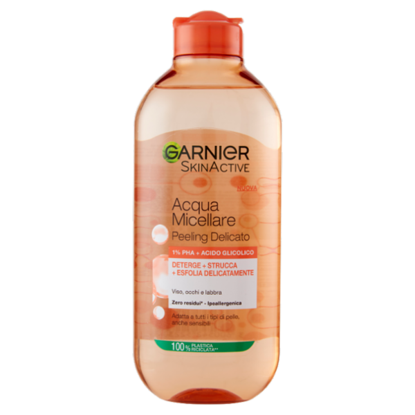 Garnier SkinActive Acqua Micellare Peeling Delicato 1% PHA + Acido Glicolico, 400 ml